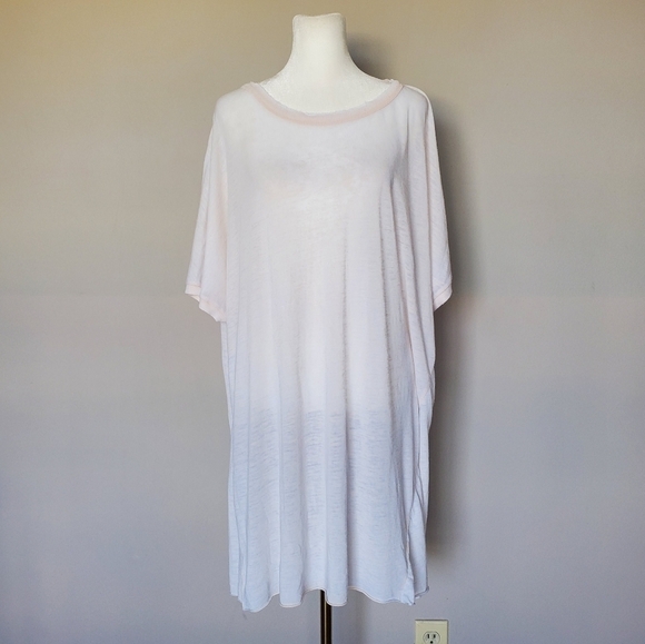 Free People Movement Boho Slouchy Sheer Short Sleeve Split Back Longline Top S - Picture 1 of 10
